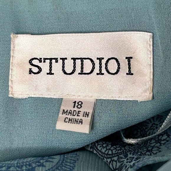 Vintage Studio 1 Two Piece Set Women's 18 Blue Blouse & Skirt Surplice Chiffon - Picture 13 of 15